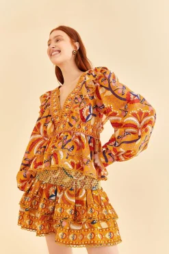 FARM Rio Yellow Palms Party Smocked Mini Skirt New