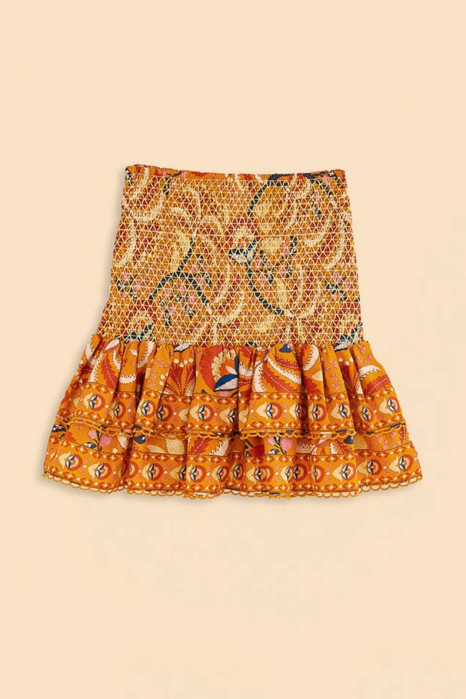 FARM Rio Yellow Palms Party Smocked Mini Skirt New
