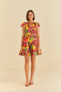 FARM Rio YELLOW RUFFLE DRESS | Mini | Fruit Dream Print Discount