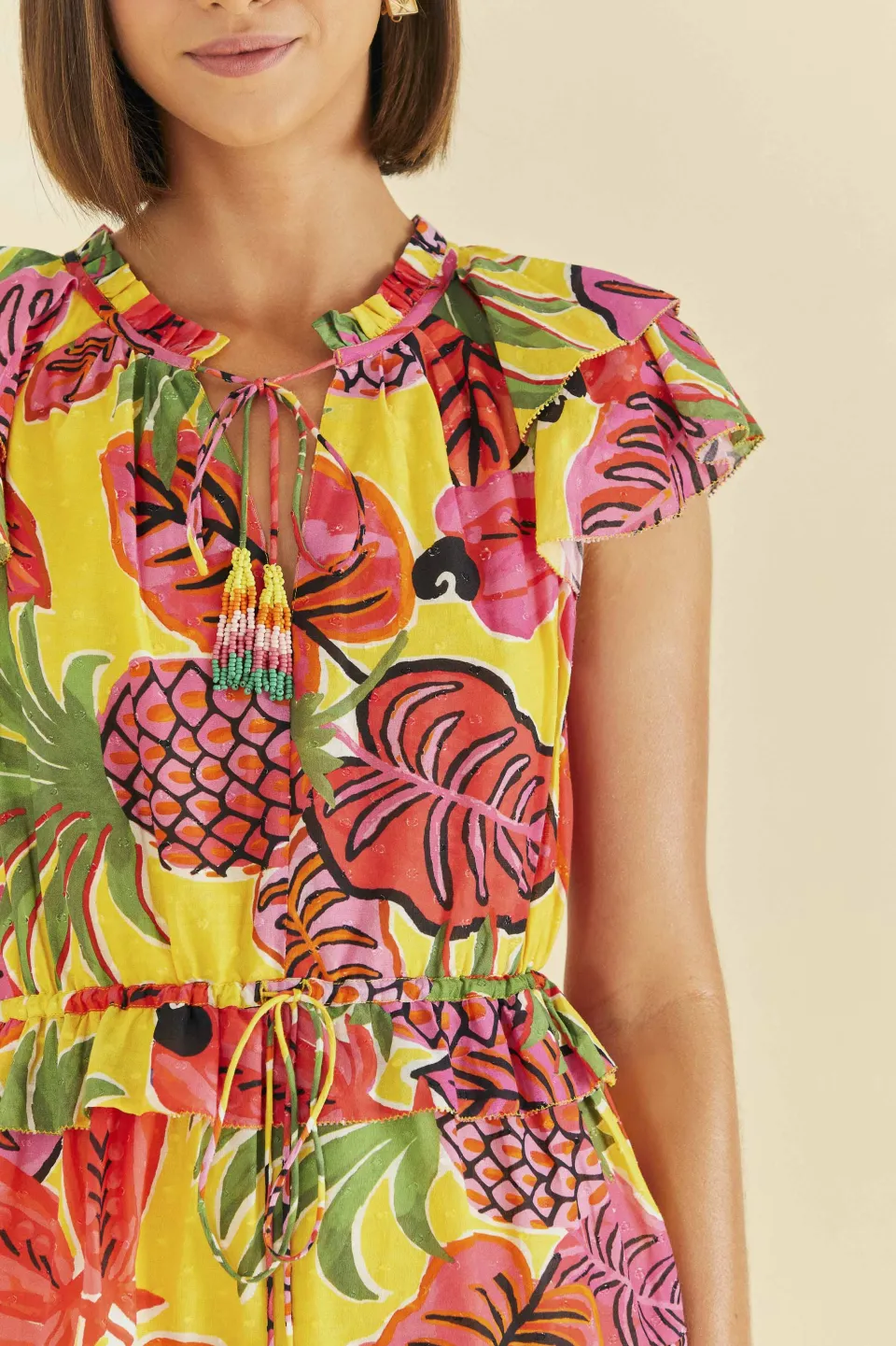 FARM Rio YELLOW RUFFLE DRESS | Mini | Fruit Dream Print Discount