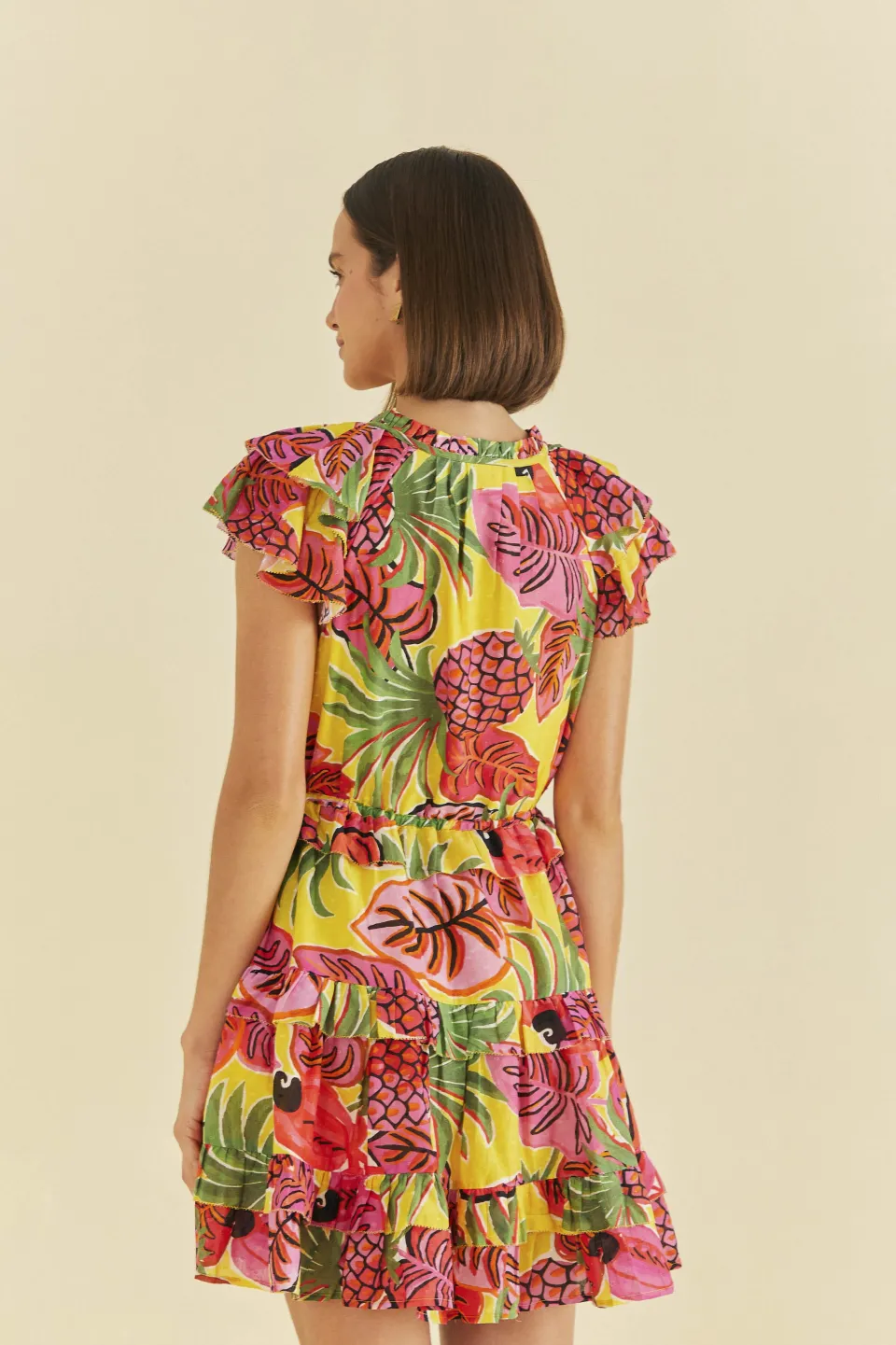 FARM Rio YELLOW RUFFLE DRESS | Mini | Fruit Dream Print Discount