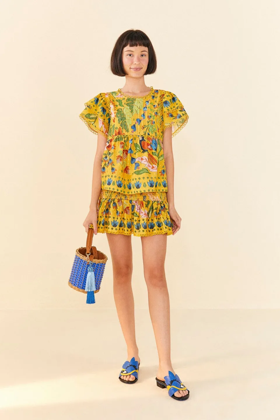 FARM Rio Yellow Summer Garden Mini Skirt Sale